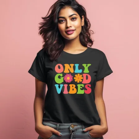 Women's Only Good Vibes Quote Printed T-Shirt