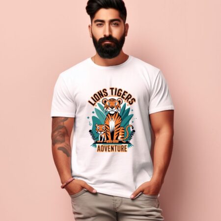 Men's Lions Tigers Adventure Design Printed T-Shirt