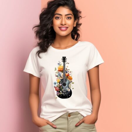 Women's Floral Guitar Graphics Printed T-Shirt