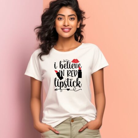 Women's I Believe In Red Lipstick Graphics Printed T-Shirt