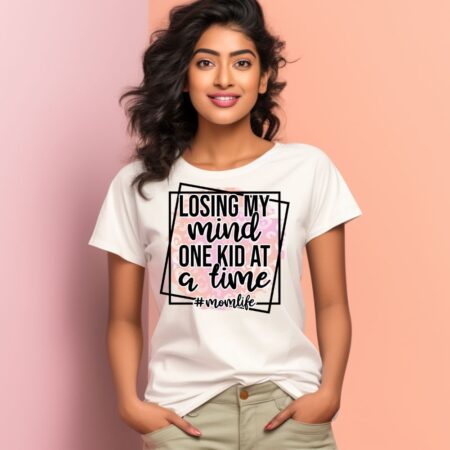 Women's Losing My Mind One Kid At A Time Graphics Printed T-Shirt