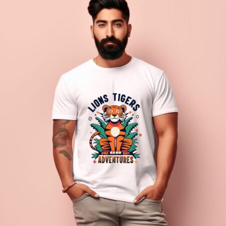 Men's Lions Tigers Adventure Design Printed T-Shirt