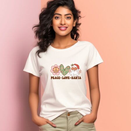 Women's Peace-Love-Santa Graphics Printed T-Shirt