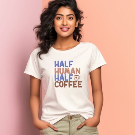 Women's Half Human Half Coffee Graphics Printed T-Shirt