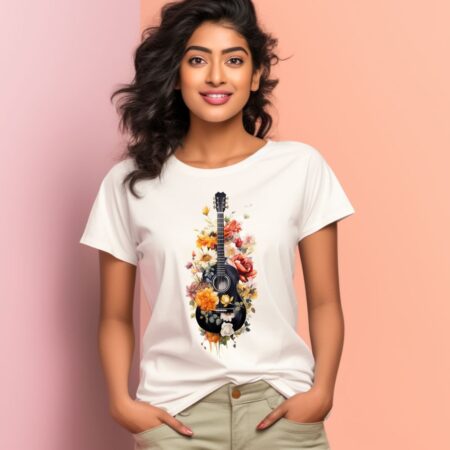 Women's Floral Guitar Graphics Printed T-Shirt