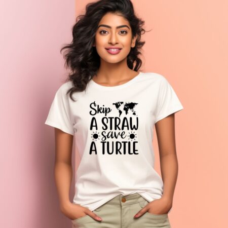 Women's Skip A Straw Save A Turtle Graphics Printed T-Shirt