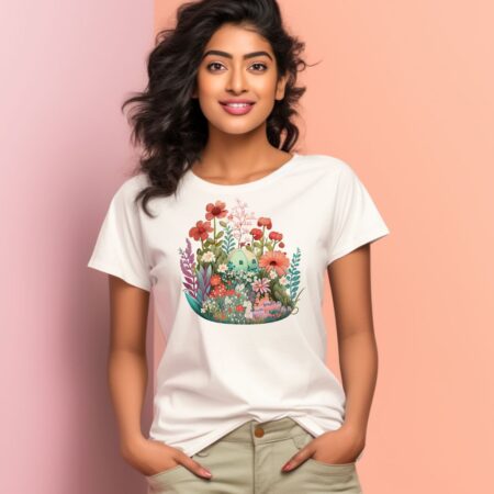 Women's Cute Flower Garden Graphics Printed T-Shirt
