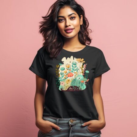 Women's Cute Flower Garden Graphics Printed T-Shirt