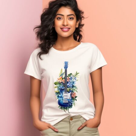 Women's Floral Guitar Graphics Printed T-Shirt