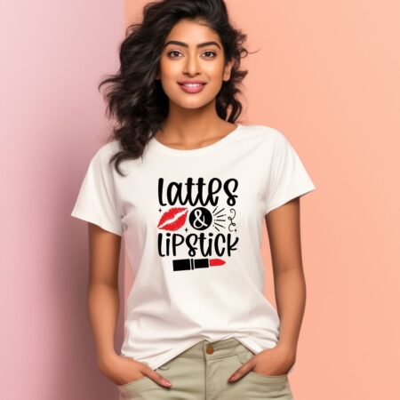 Women's Lattes & Lipstick Graphics Printed T-Shirt