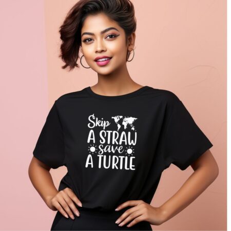 Women's Skip A Straw Save A Turtle Graphics Printed Oversized T-Shirt