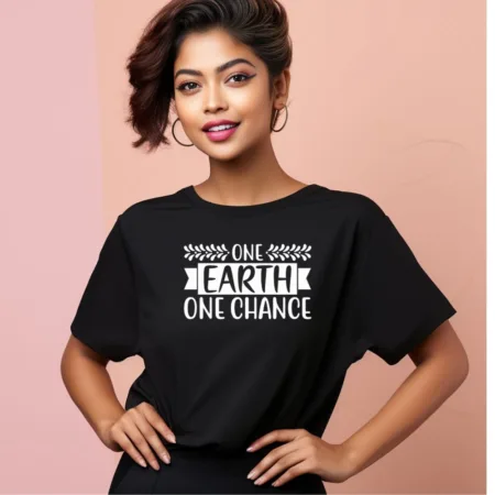 Women's One Earth One Chance Graphics Printed Oversized T-Shirt
