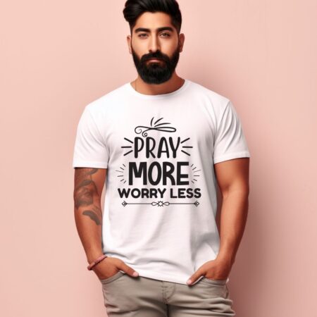 Men's Pray More Worry Less Design Printed T-Shirt