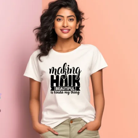 Women's Making Hair Design Printed T-Shirt