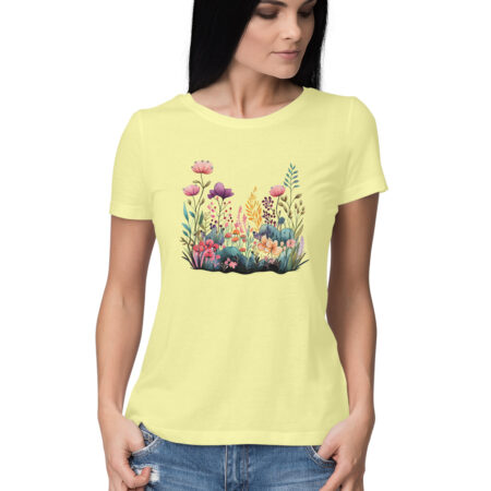 Women's Cute Flower Garden Graphics Printed T-Shirt