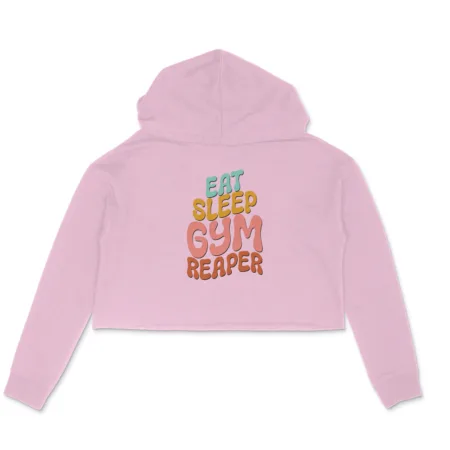 Women's Eat Sleep Gym Reaper Graphics Printed Crop Hoodies