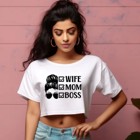 Women's Wife Mom Boss Graphics Printed Crop Tops