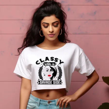 Women's Classy With A Savage Side Graphics Printed Crop Tops