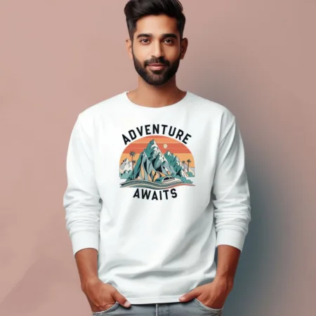 Men's Adventure Awaits Quote Printed Full Sleeve T Shirt