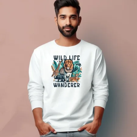 Men's Wild Life Wanderer Quote Printed Full Sleeve T Shirt
