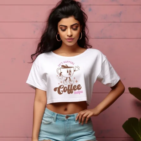 Women's SH'T Happens Coffee Helps Graphics Printed Crop Tops