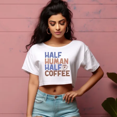 Women's Half Human Half Coffee Graphics Printed Crop Tops