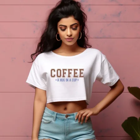 Women's Coffee A Hug In A Cup Graphics Printed Crop Tops