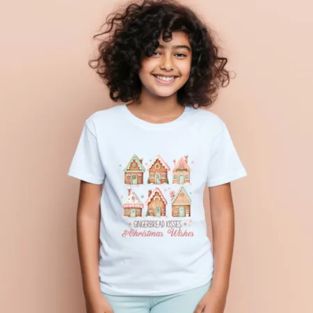Kid's Gingerbread Kisses & Christmas Wishes Graphics Printed T-Shirt
