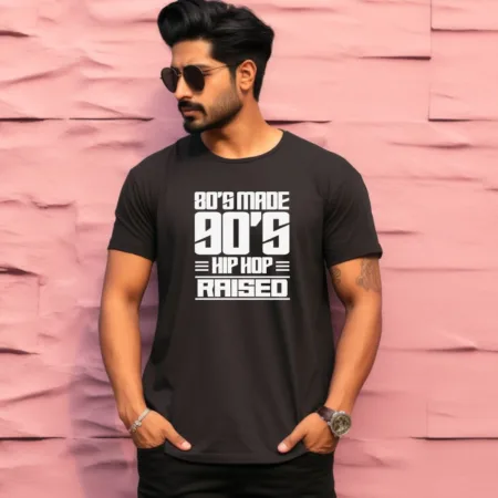 Men's 80's Made 90's hip Hop Raised Design Printed T-Shirt