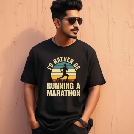 Men's I'D Rather Be Running a Marathon Graphics Printed Oversized T-Shirt
