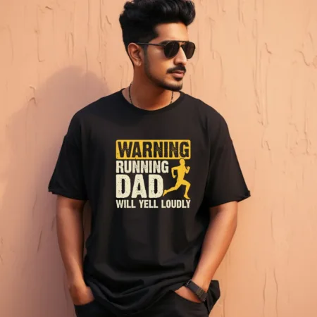 Men's Warning Running Dad will Yell Loudly Graphics Printed Oversized T-Shirt