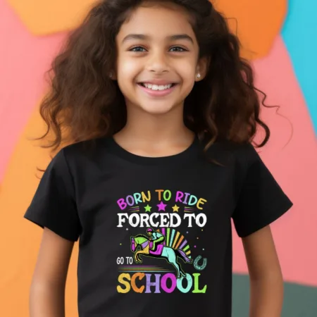 Kid's Born To Ride Forced To Go To School Graphics Printed T-Shirt