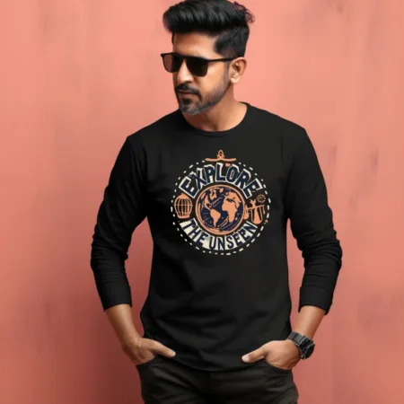 Men's Explore The Unseen Design Printed Full Sleeve T-Shirt