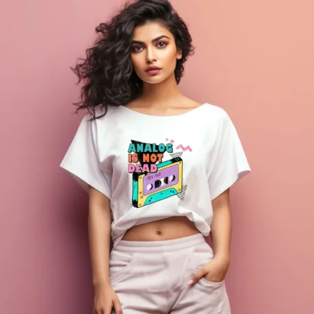 Women's Analog is not Dead Graphics Printed Oversized T-Shirt