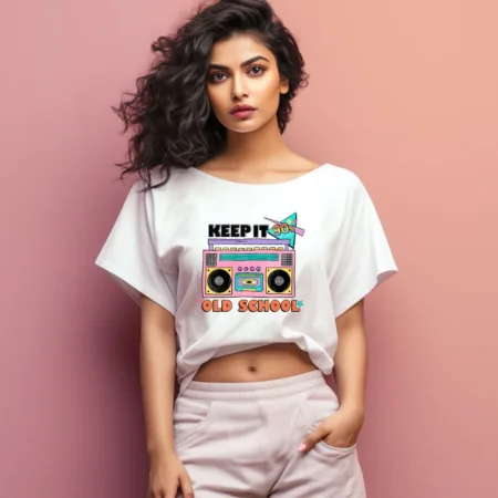 Women's Keep It 90'S Old School Graphics Printed Oversized T-Shirt