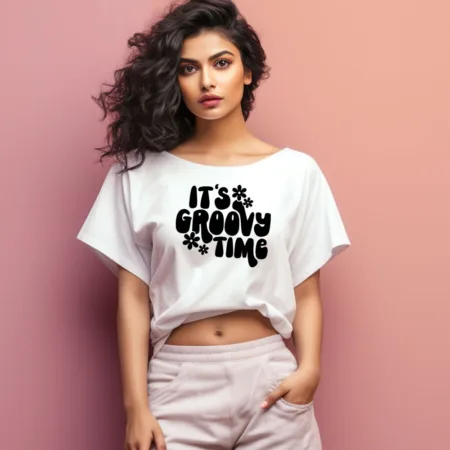 Women's It's Groovy Time Graphics Printed Oversized T-Shirt