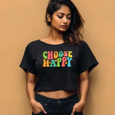 Women's Choose Happy Quote Printed Crop Tops