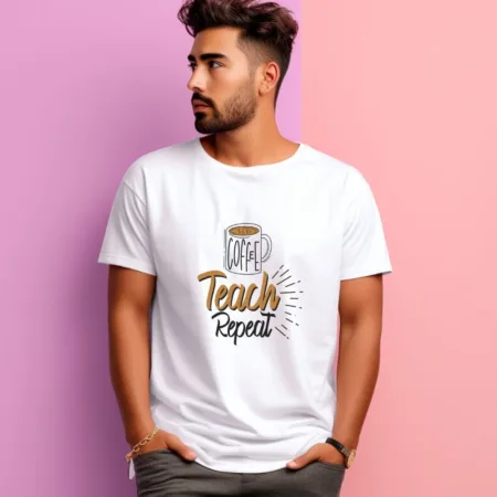 Men's Coffee Teach Repeat Design Printed T-Shirt