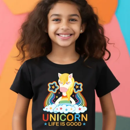 Kid's Unicorn Life is Good Graphics Printed T-Shirt
