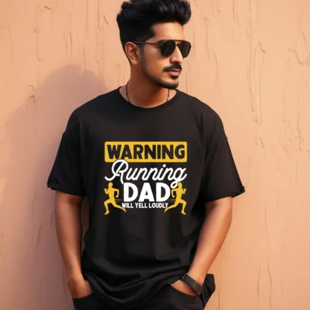 Men's Warning Running Dad Will Yell Loudly Graphics Printed Oversized T-Shirt