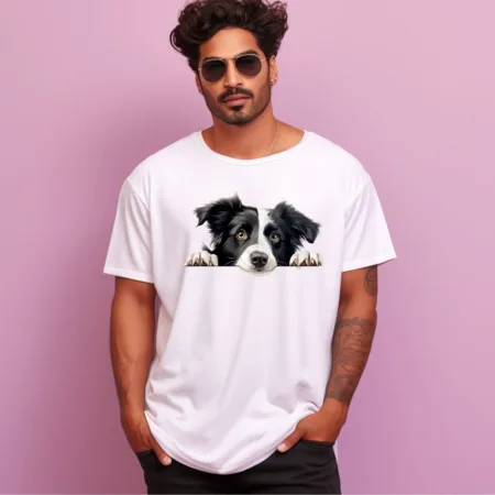Men's Border Collie Design Printed Oversized T-Shirt