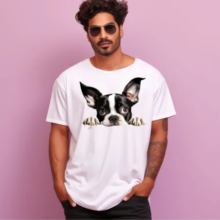 Men's Boston Terrier Design Printed Oversized T-Shirt