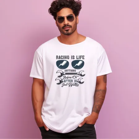 Men's Racino Is Life Anything Before Or After Is Just Waiting Design Printed Oversized T-Shirt