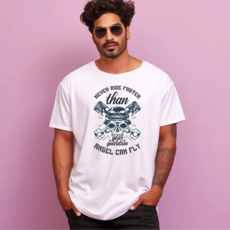 Men's Never Ride Faster Than Your Guardian Angel Can Fly Design Printed Oversized T-Shirt
