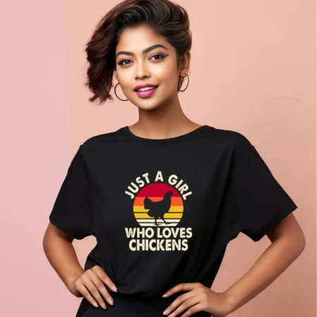 Women's Just a Girl Who Loves Chickens Graphics Printed Oversized T-Shirt