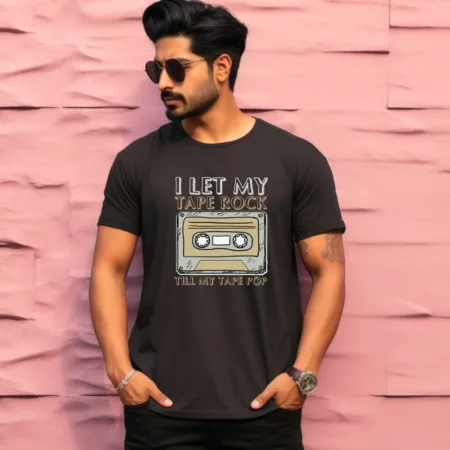 Men's I Let My Tape Rock Till My Tape Pop Design Printed T-Shirt