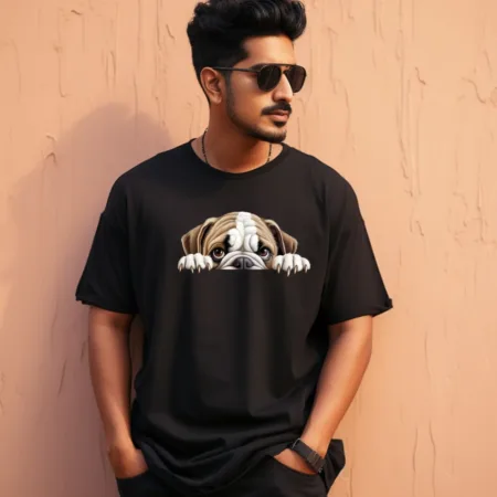 Men's Bulldog Design Printed Oversized T-Shirt