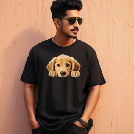 Men's Golden Retriever Design Printed Oversized T-Shirt