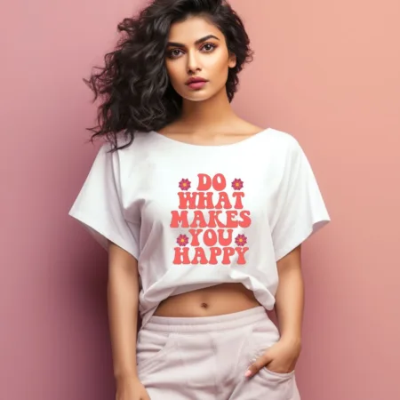 Women's Do What Makes You Happy Quote Printed Oversized T-Shirt