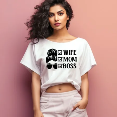 Women's Wife Mom Boss Graphics Printed Oversized T-Shirt